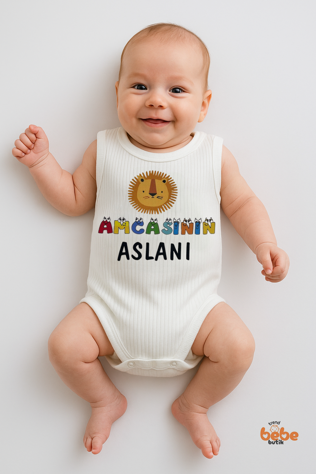 Amcasının Aslanı Yazılı Erkek Bebek Çıtçıtlı Zıbın Body | 6-36 Ay | %100 Pamuk Yazlık Atlet Tulum 36 AY