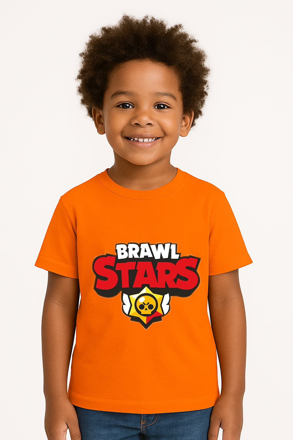 Brawl Stars Erkek Çocuk Tişörtü Renkli Kısa Kollu Pamuklu Yazlık Oyuncu Temalı Tasarım Basic T-Shirt Turuncu 3-4 Yaş