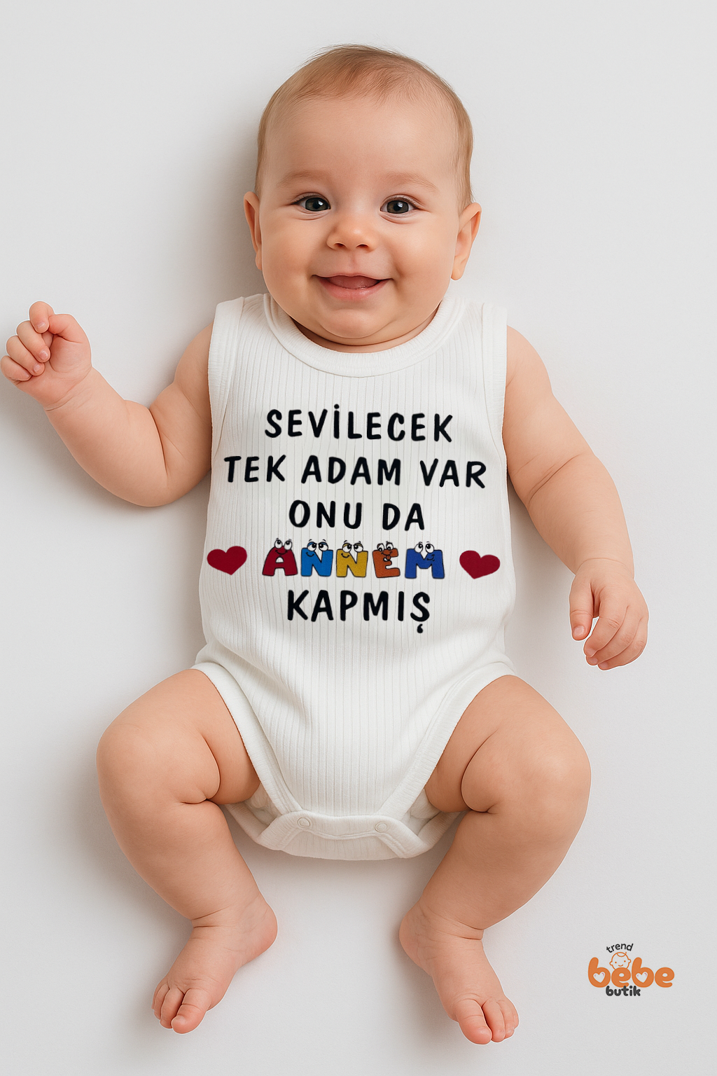 Sevilecek Tek Adamı Annem Kapmış Yazılı Çıtçıtlı Ribana Bebek Zıbını | %100 Pamuk Body Tulum | 6-36 Ay 36 AY
