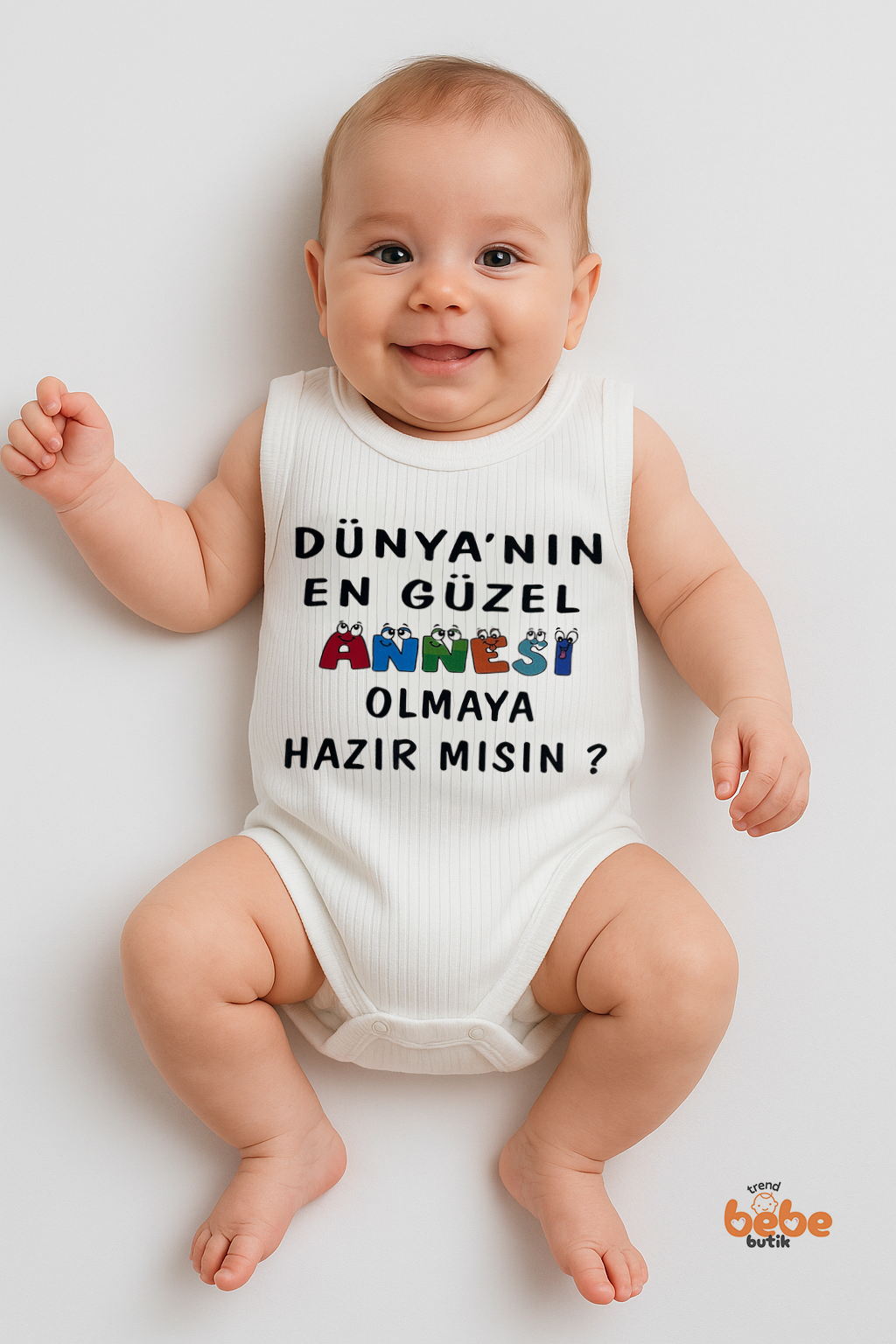Dünyanın En Güzel Annesi Olmaya Hazır Mısın? Yazılı Bebek Çıtçıtlı Zıbın Body %100Pamuk Yazlık Atlet 36 AY