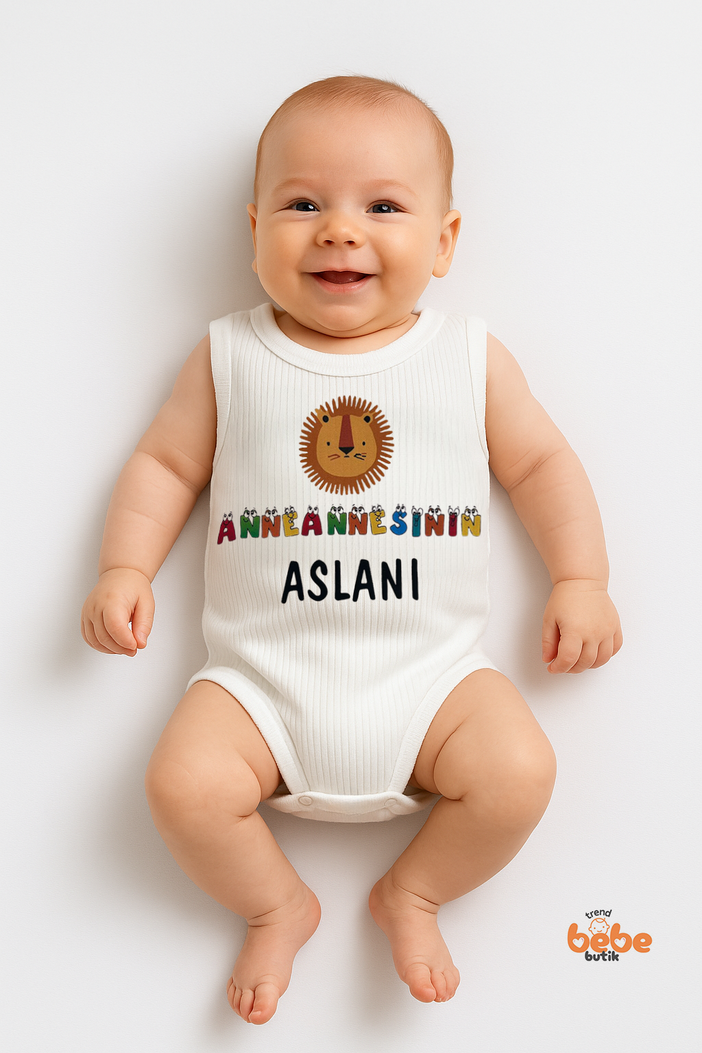 Anneannesinin Aslanı Yazılı %100 Pamuklu Ribana Tulum Body Zıbın Çıtçıtlı 6–36 Ay Unisex 36 AY