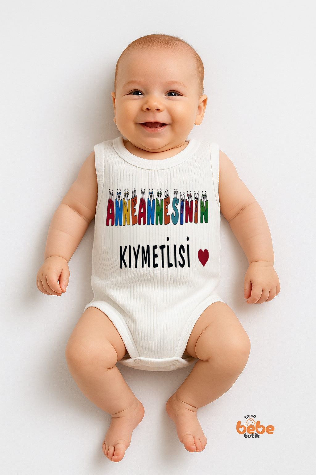Anneannesinin Kıymetlisi Yazılı %100 Pamuklu Ribana Tulum Body Zıbın Çıtçıtlı 6–36 Ay Unisex 24 AY
