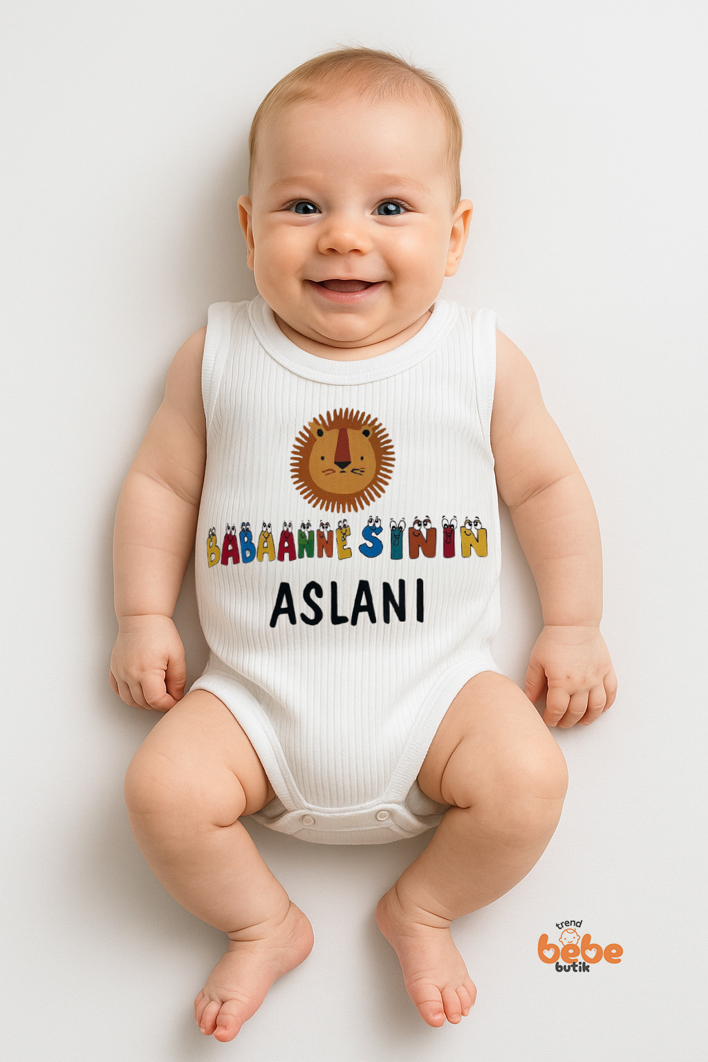 Babaannesinin Aslanı Yazılı %100 Pamuklu Ribana Çıtçıtlı Zıbın Body 6-36 Ay Unisex Bebek Tulum 36 AY