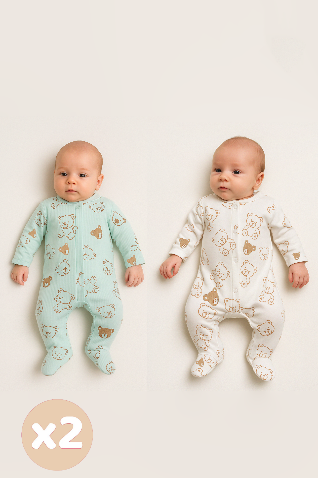 2'li Bebek Tulum Zıbın Takımı | Pamuklu Uzun Kollu Ayaklı Tulum | Unisex Yenidoğan Set 0-1 Ay