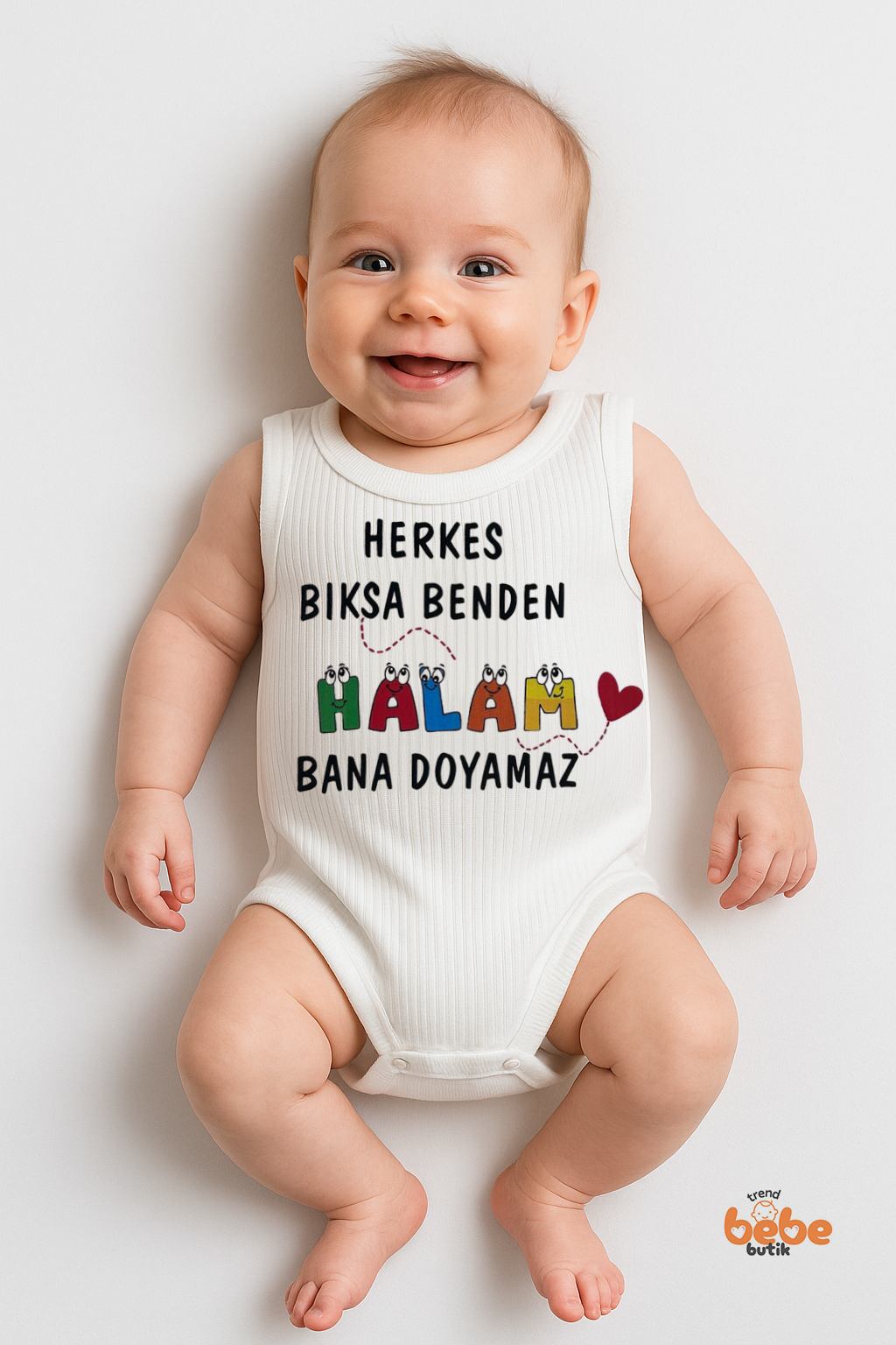 Herkes Bıksa Benden Halam Bana Doyamaz Yazılı Çıtçıtlı Zıbın %100 Pamuklu Bebek Tulum Body Ribana 36 AY