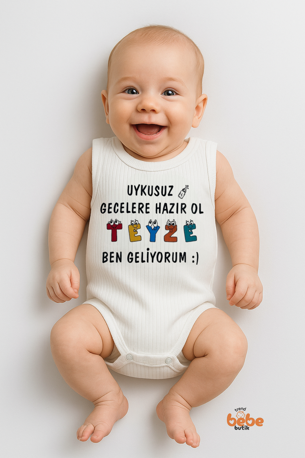 Uykusuz Gecelere Hazır Ol Teyze Yazılı 6-36 Ay %100 Pamuklu Ribana Çıtçıtlı Bebek Tulum Body Zıbın 36 AY