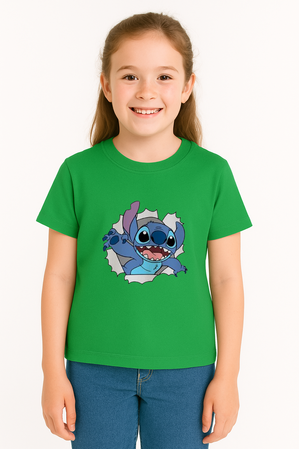Sevimli Mavi Uzaylı Baskılı Kız Çocuk Tişörtü | Eğlenceli Karakter Desenli Pamuklu Yazlık T-Shirt Yeşil 3-4 Yaş