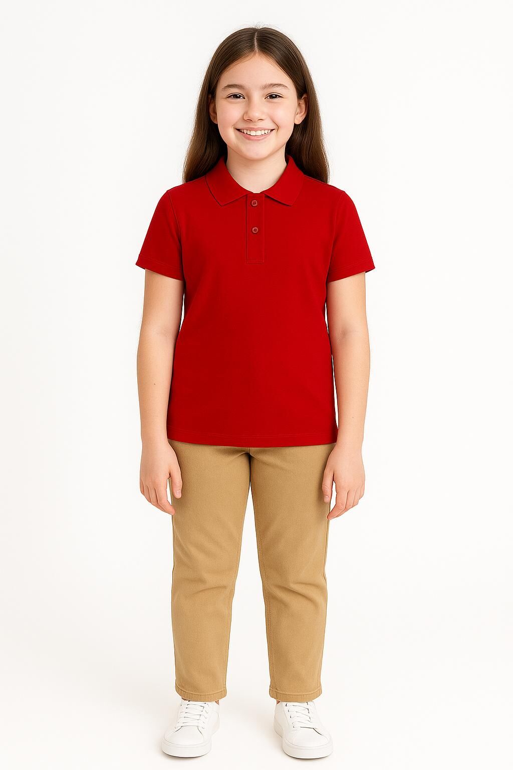 Kız Çocuk Polo Yaka Tişört | Premium %100 Pamuk | Okul ve Günlük Kullanım Şık ve Rahat 10-15 Yaş 15 YAŞ - KIRMIZI