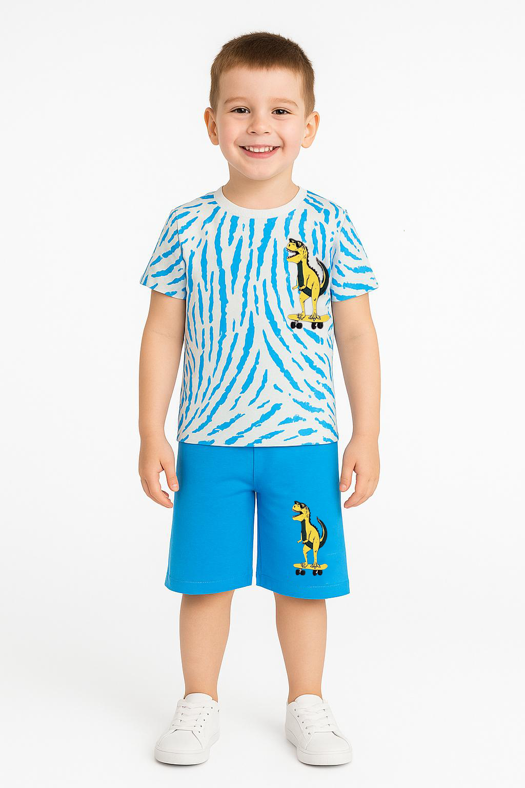 Zara Model Erkek Çocuk Dinazor Desenli Şort Tişört Takım 5-12 Yaş – Renkli Yazlık Spor Takım 11-12 Yaş - MAVİ