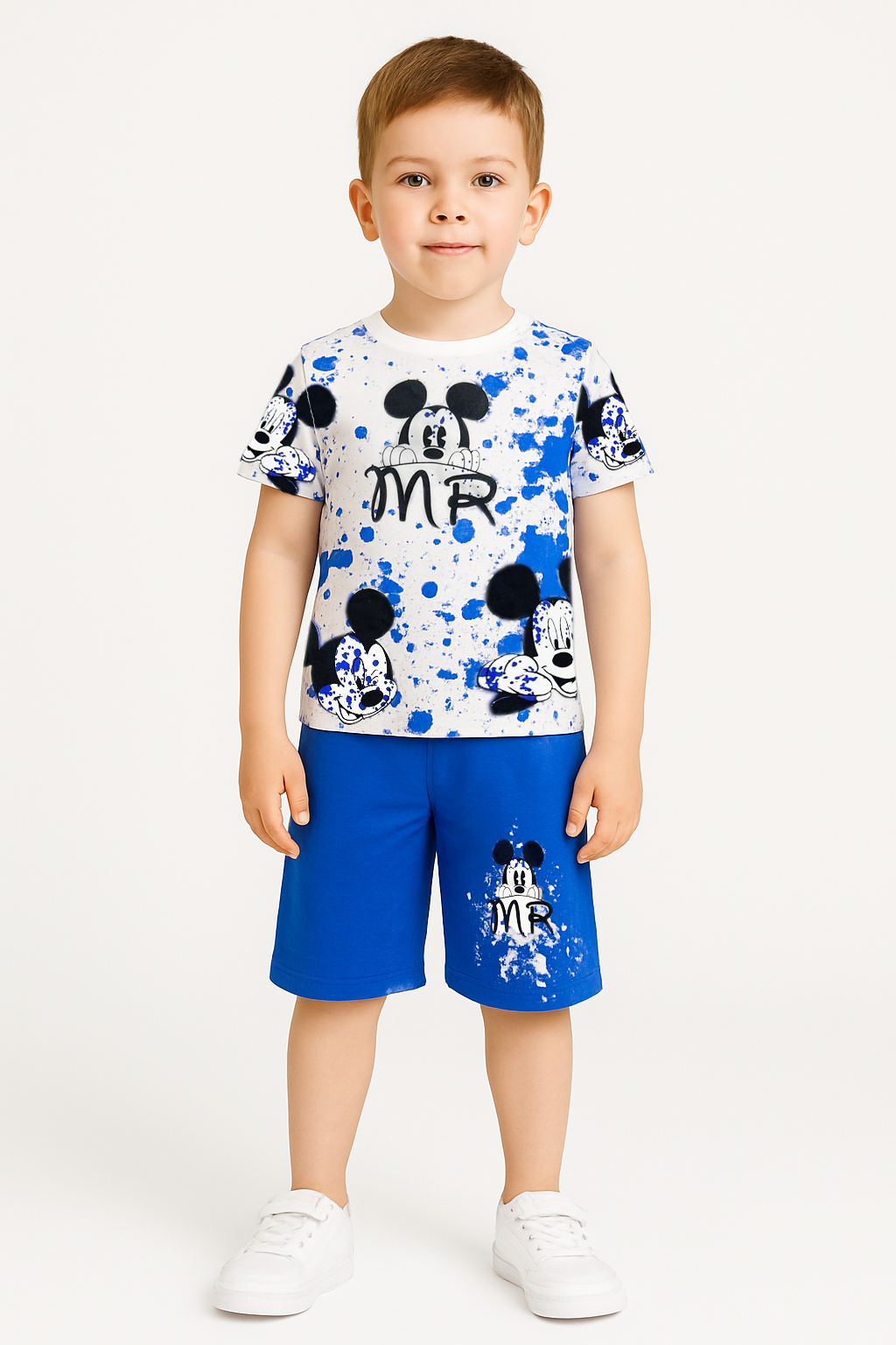 Zara Model Erkek Çocuk Mickey Mouse MR Baskılı Yazlık Şort Tişört Takım (5-12 Yaş) %100 Pamuk İkili Set 11-12 Yaş - MAVİ