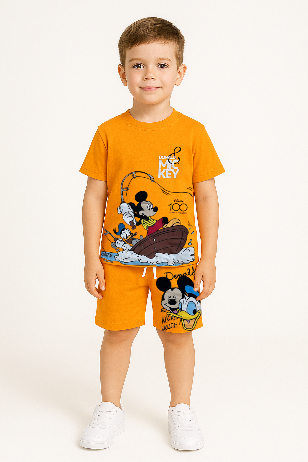 Zara Model Erkek Çocuk Turuncu Yazlık Şortlu Takım (3-8 Yaş) | %100 Pamuk Disney Karakter Baskılı İkili Set 3 YAŞ