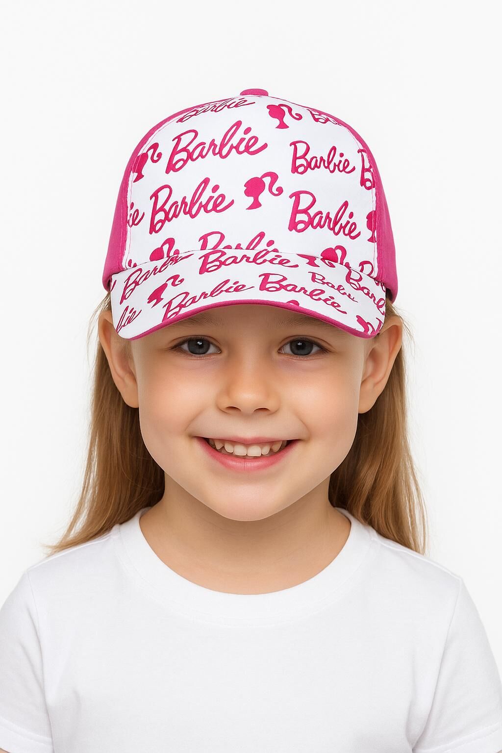 Kız Çocuk Barbie Yazı Desenli Şapka 6-12 Yaş | Pembe-Beyaz Ayarlanabilir Yazlık Kep | Güneş Şapkası 6-12 Yaş