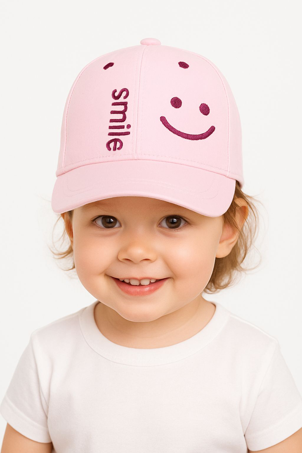 Bebek Smile Nakışlı Şapka 1-3 Yaş | Yazlık Güneş Koruyucu Pamuklu Kep | Ayarlanabilir Bebek Şapkası AÇIK PEMBE