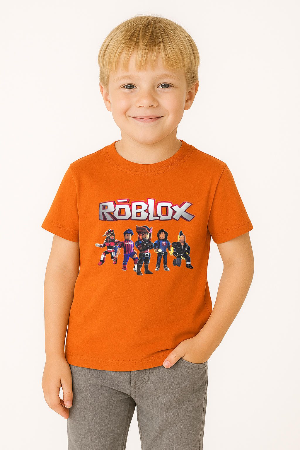 Roblox Baskılı Kısa Kollu Pamuklu Erkek Çocuk Tişörtü | Renkli Oyun Karakterli Yazlık Tshirt TURUNCU - 9-10 Yaş