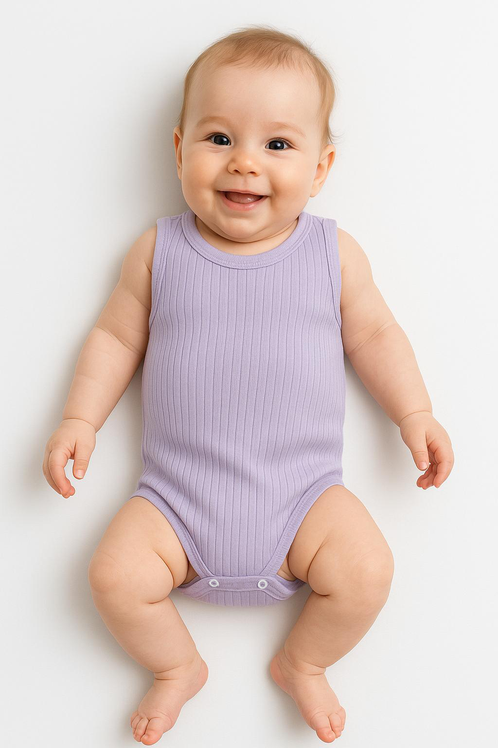 Ribana Çıtçıtlı Pamuklu Bebek Zıbın Kolsuz Yazlık Body Unisex Bebek Badi Ribana Dikey Çizgili Tulum Lila - 24-36 Ay