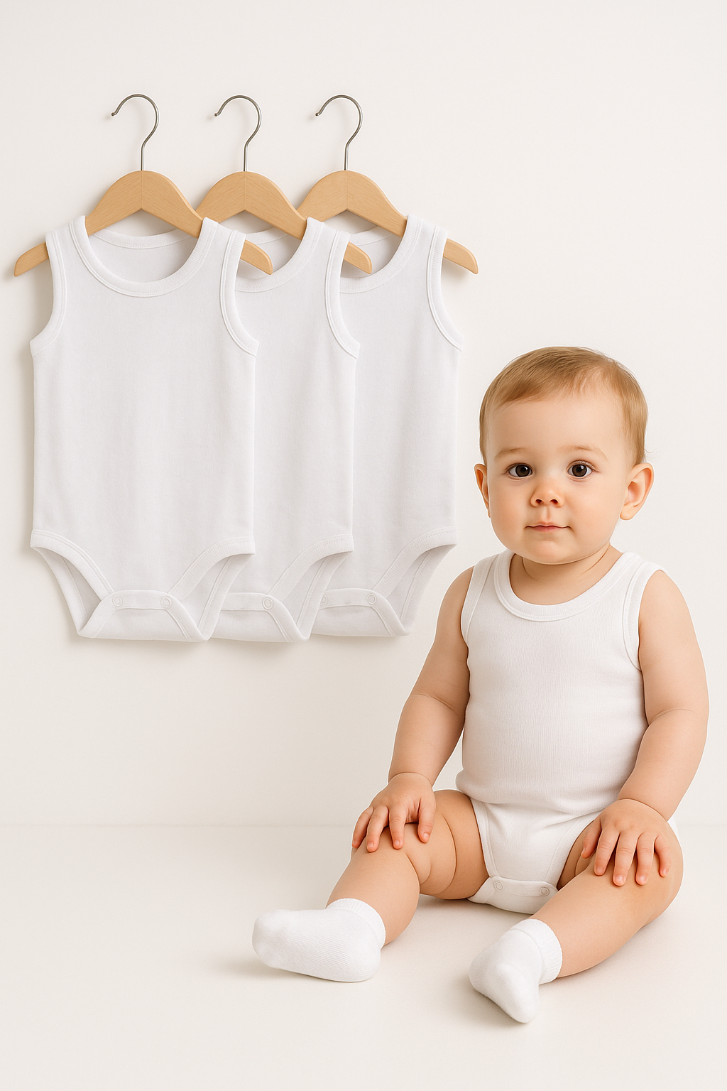 3’lü Bebek Zıbın Seti | Pamuklu Kolsuz Çıtçıtlı Yazlık Body Erkek & Kız Bebek İçin Unisex Badi Tulum 24-36 Ay - BEYAZ