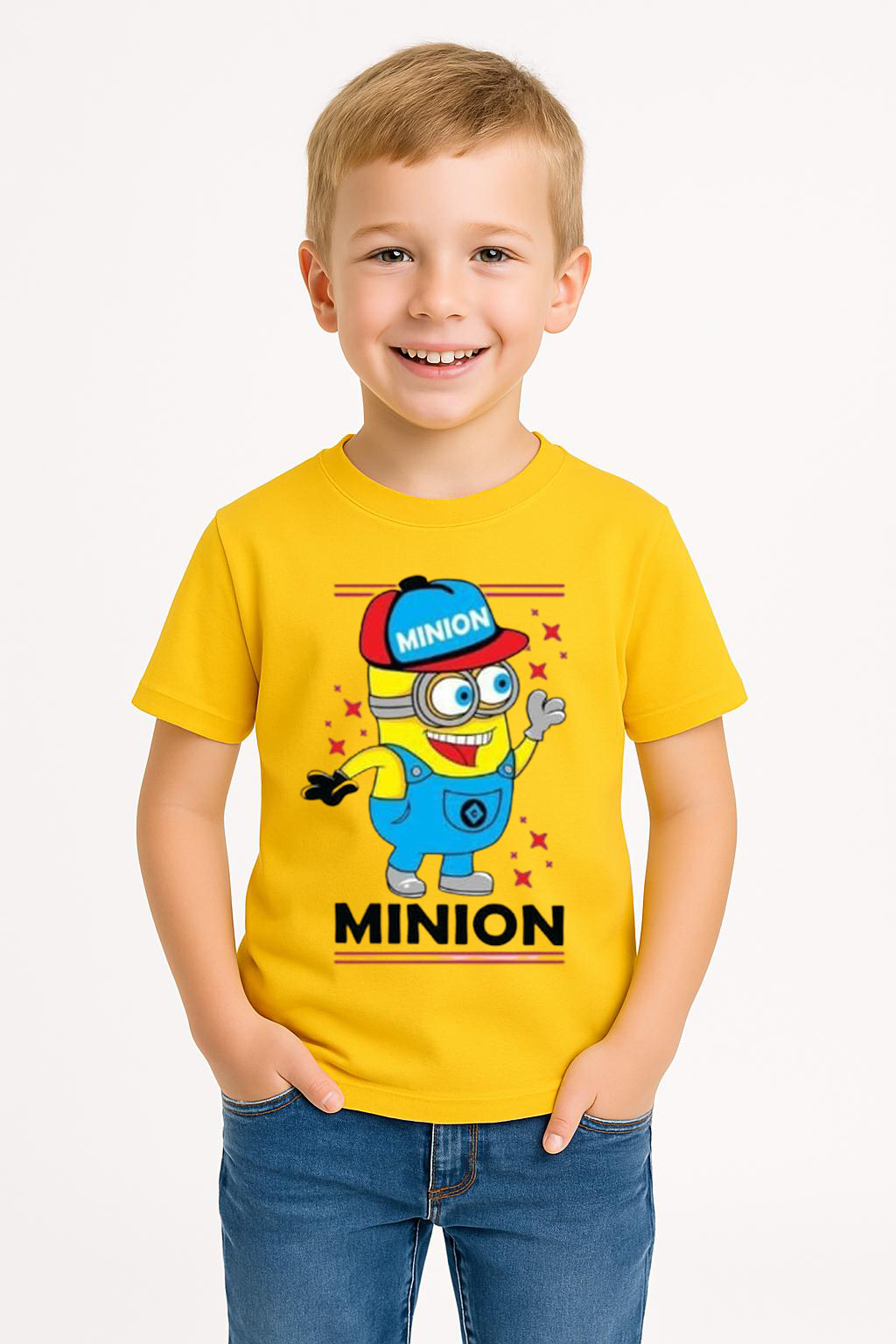 Minion Baskılı Erkek Çocuk Tişört | 3-14 Yaş Pamuklu Yazlık Kısa Kollu Renkli Günlük T-Shirt Sarı 3-4 Yaş