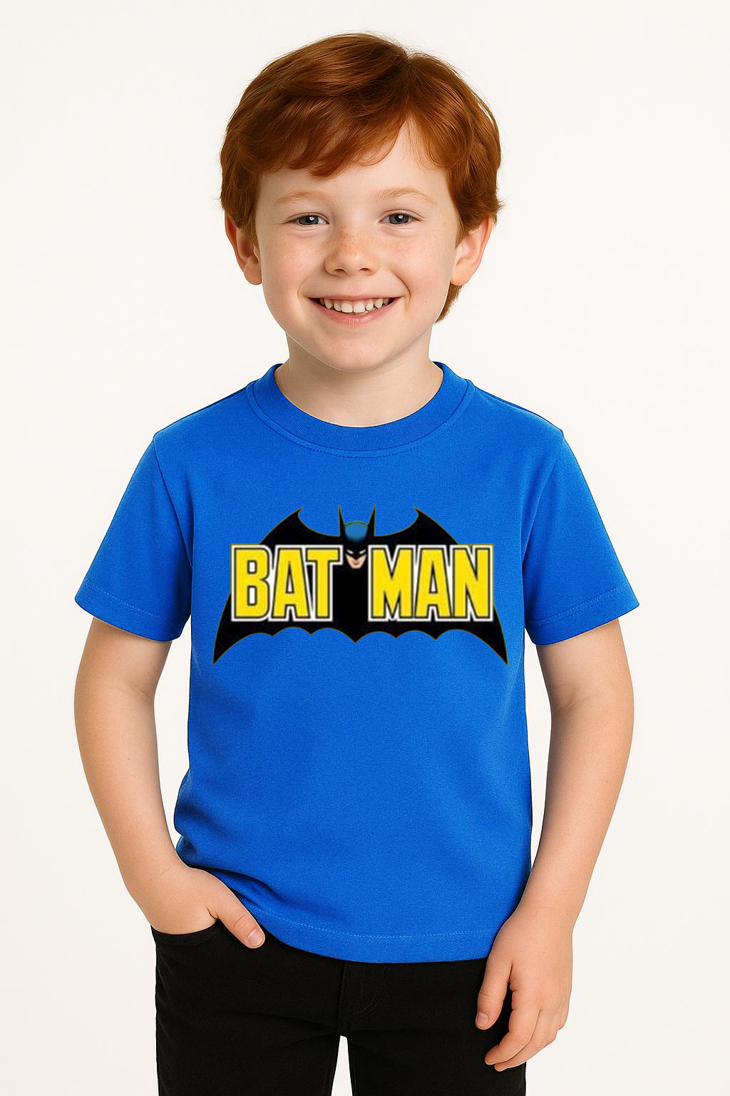 Batman Baskılı Erkek Çocuk Tişörtü - Kısa Kollu Pamuklu Yazlık Basic Süper Kahraman Tasarım Koyu Mavi 3-4 Yaş