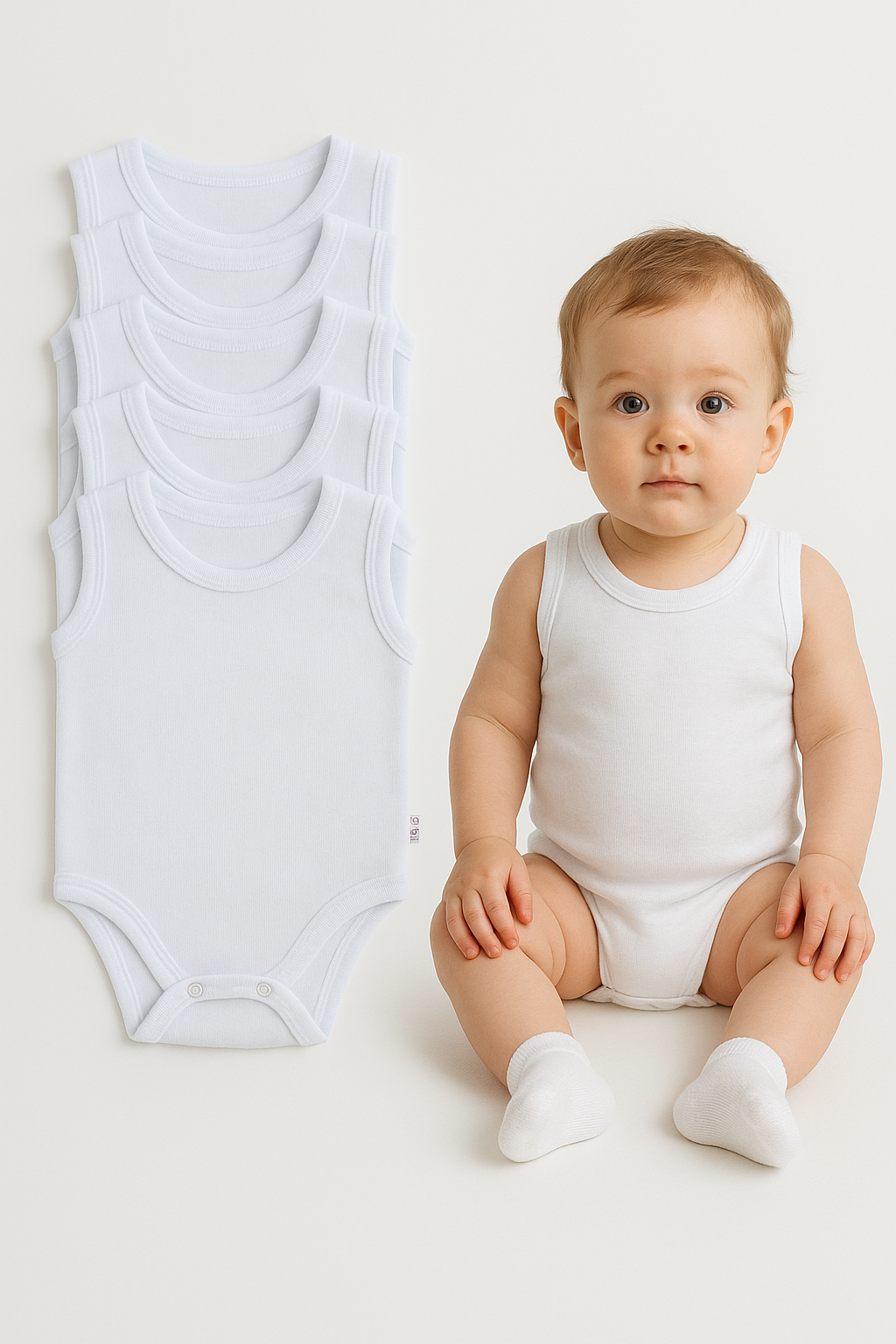 5’li Yazlık Bebek Zıbın Seti | Askılı Çıtçıtlı Body | Nefes Alabilir %100 Pamuklu Kumaş Tulum Body 24-36 Ay - BEYAZ