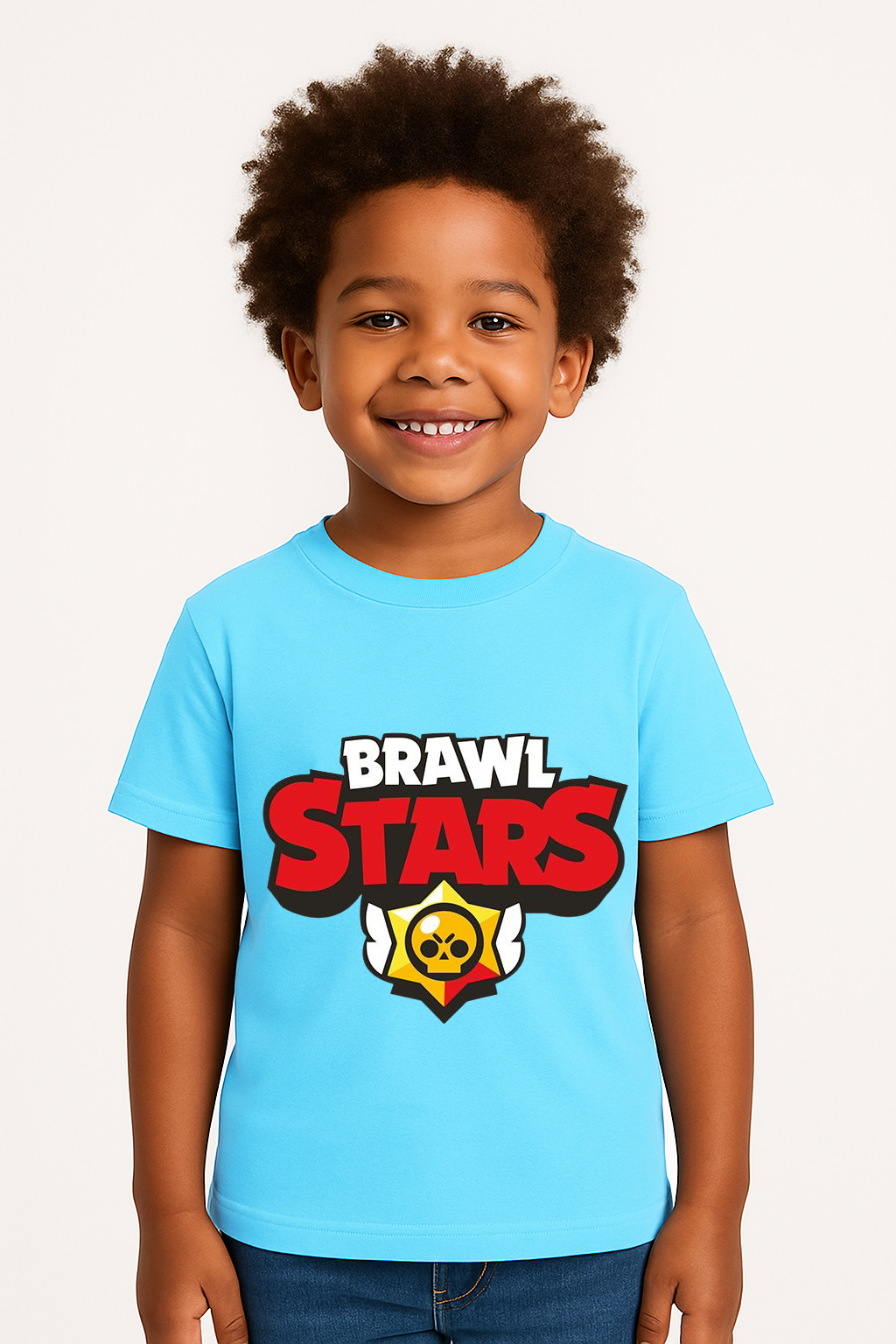 Brawl Stars Erkek Çocuk Tişörtü Renkli Kısa Kollu Pamuklu Yazlık Oyuncu Temalı Tasarım Basic T-Shirt Açık Mavi 11-12 Yaş