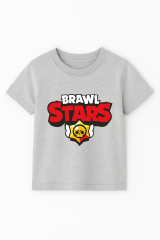 Brawl Stars Erkek Çocuk Tişörtü Renkli Kısa Kollu Pamuklu Yazlık Oyuncu Temalı Tasarım Basic T-Shirt Gri