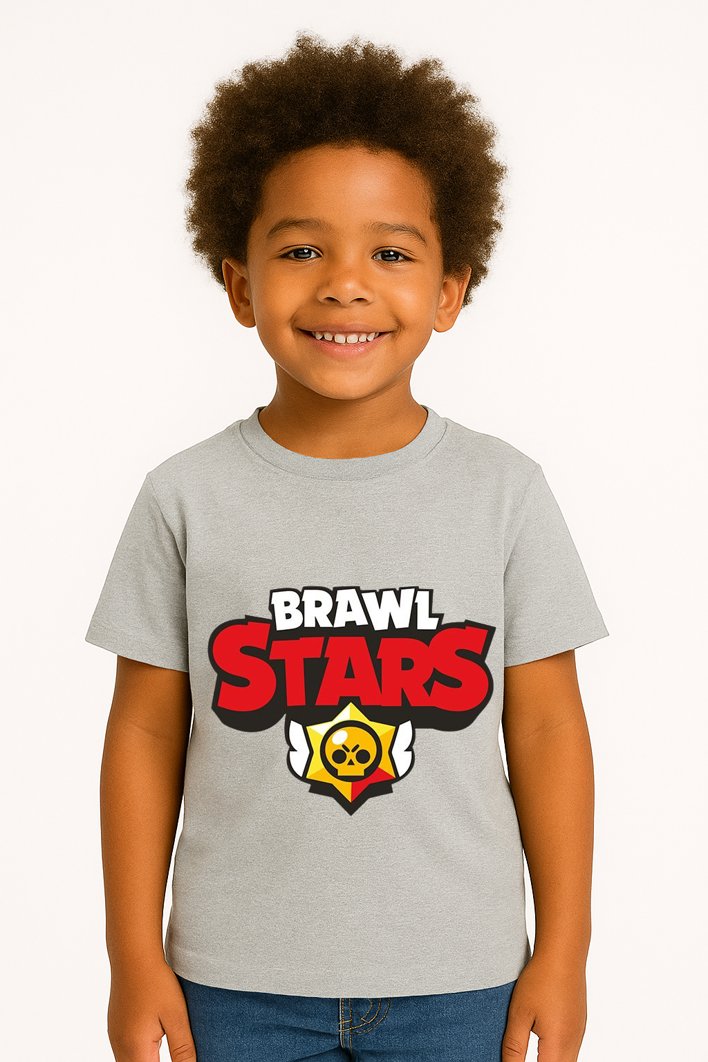 Brawl Stars Erkek Çocuk Tişörtü Renkli Kısa Kollu Pamuklu Yazlık Oyuncu Temalı Tasarım Basic T-Shirt Gri