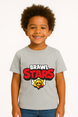 Brawl Stars Erkek Çocuk Tişörtü Renkli Kısa Kollu Pamuklu Yazlık Oyuncu Temalı Tasarım Basic T-Shirt Gri