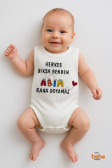 Abim Bana Doyamaz Yazılı Erkek Bebek Atlet Body Ribana Kumaş Çıtçıtlı Yazlık Pamuklu Zıbın 6-36 Ay 36 AY