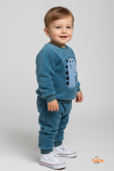 Erkek Çocuk Dinozor Nakışlı 2’li Peluş Polar Pijama Takımı Ev ve Günlük Giyim Seti Eşofman Takımı