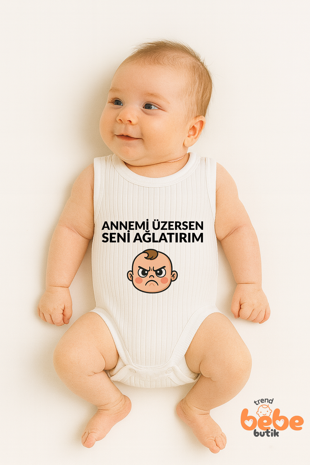 Annemi Üzersen Seni Ağlatırım Yazılı %100 Pamuklu Ribana Bebek Zıbın Body – Çıtçıtlı Body Unisex 36 AY