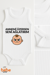 Annemi Üzersen Seni Ağlatırım Yazılı %100 Pamuklu Ribana Bebek Zıbın Body – Çıtçıtlı Body Unisex 36 AY