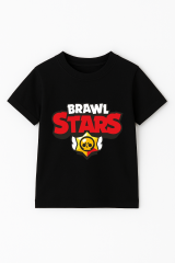 Brawl Stars Erkek Çocuk Tişörtü Renkli Kısa Kollu Pamuklu Yazlık Oyuncu Temalı Tasarım Basic T-Shirt Siyah