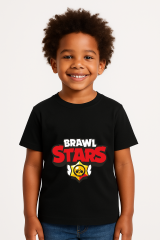 Brawl Stars Erkek Çocuk Tişörtü Renkli Kısa Kollu Pamuklu Yazlık Oyuncu Temalı Tasarım Basic T-Shirt Siyah