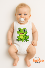 Kurbağa Baskılı Bebek Zıbın Body – %100 Pamuk Çıtçıtlı Atlet Body | 6-36 Ay Unisex Bebek Tulum Body 36 AY