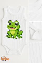 Kurbağa Baskılı Bebek Zıbın Body – %100 Pamuk Çıtçıtlı Atlet Body | 6-36 Ay Unisex Bebek Tulum Body 36 AY