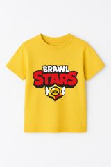 Brawl Stars Erkek Çocuk Tişörtü Renkli Kısa Kollu Pamuklu Yazlık Oyuncu Temalı Tasarım Basic T-Shirt Sarı 11-12 Yaş
