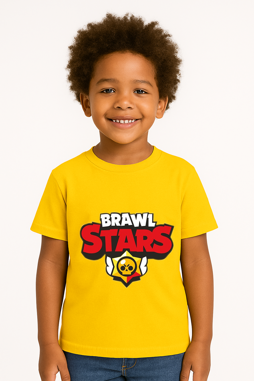 Brawl Stars Erkek Çocuk Tişörtü Renkli Kısa Kollu Pamuklu Yazlık Oyuncu Temalı Tasarım Basic T-Shirt Sarı