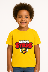 Brawl Stars Erkek Çocuk Tişörtü Renkli Kısa Kollu Pamuklu Yazlık Oyuncu Temalı Tasarım Basic T-Shirt Sarı 11-12 Yaş
