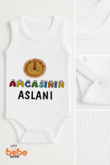 Amcasının Aslanı Yazılı Erkek Bebek Çıtçıtlı Zıbın Body | 6-36 Ay | %100 Pamuk Yazlık Atlet Tulum 36 AY
