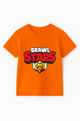 Brawl Stars Erkek Çocuk Tişörtü Renkli Kısa Kollu Pamuklu Yazlık Oyuncu Temalı Tasarım Basic T-Shirt Turuncu 3-4 Yaş