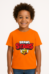 Brawl Stars Erkek Çocuk Tişörtü Renkli Kısa Kollu Pamuklu Yazlık Oyuncu Temalı Tasarım Basic T-Shirt Turuncu 3-4 Yaş