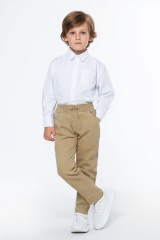 Erkek Çocuk Lastikli Ribana Bel Kanvas Çocuk Pantolonu Okul Pantolonu BEJ - 6-7 Yaş