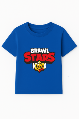 Brawl Stars Erkek Çocuk Tişörtü Renkli Kısa Kollu Pamuklu Yazlık Oyuncu Temalı Tasarım Basic T-Shirt Koyu Mavi 3-4 Yaş
