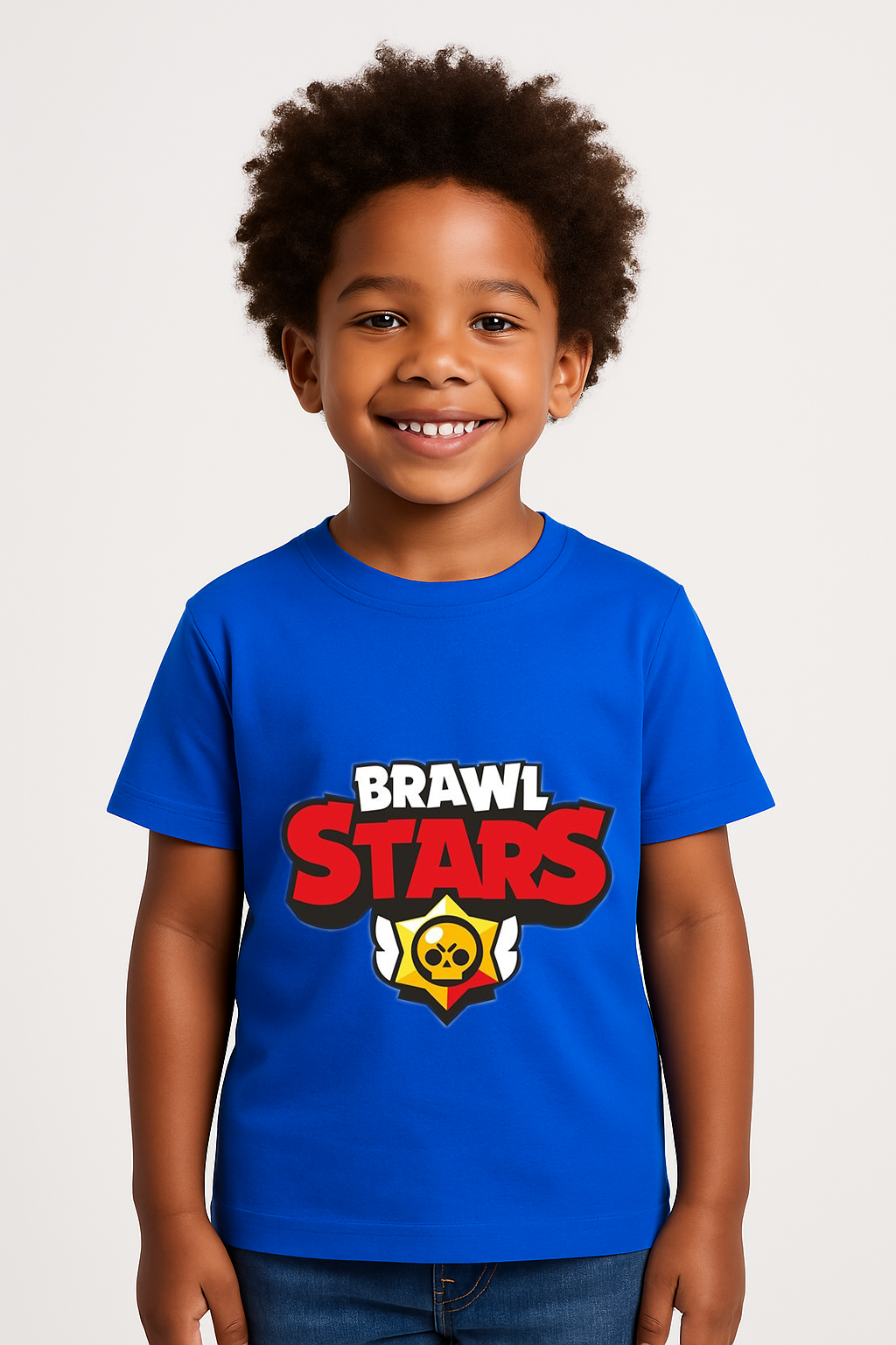 Brawl Stars Erkek Çocuk Tişörtü Renkli Kısa Kollu Pamuklu Yazlık Oyuncu Temalı Tasarım Basic T-Shirt Koyu Mavi