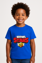 Brawl Stars Erkek Çocuk Tişörtü Renkli Kısa Kollu Pamuklu Yazlık Oyuncu Temalı Tasarım Basic T-Shirt Koyu Mavi 3-4 Yaş