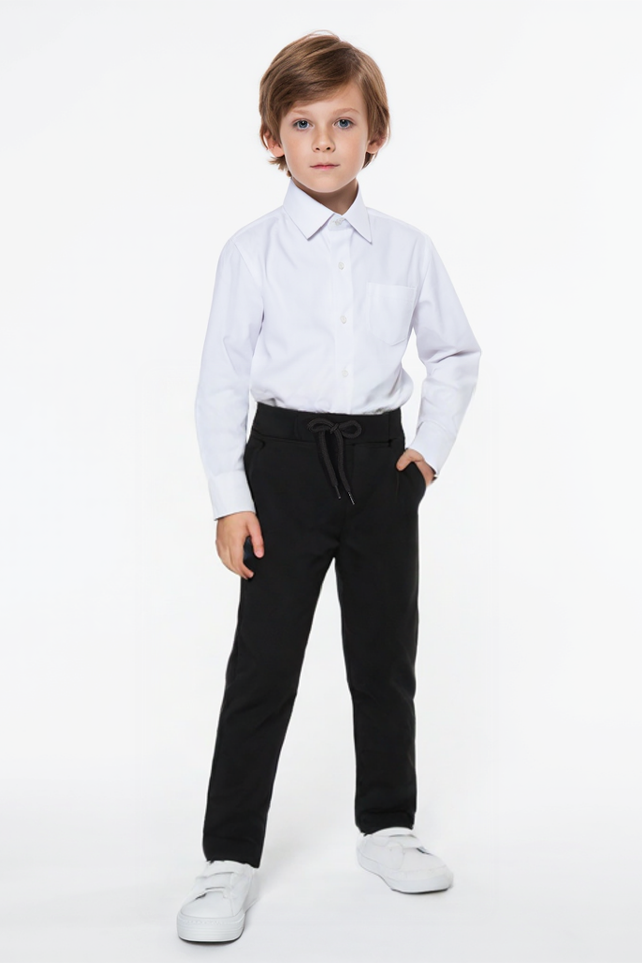 Erkek Çocuk Lastikli Ribana Bel Kanvas Çocuk Pantolonu Okul Pantolonu SİYAH - 10-11 Yaş