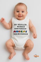 Bu Güzellik Nerden Sanıyorsun, Annemi Tanımıyorsun” Yazılı Bebek Yazlık Atlet Çıtçıtlı Zıbın Body 36 AY
