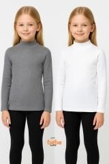 Kız Çocuk 2’li Kombin Uzun Kollu Yarım Boğazlı Kaşkorse Basic Body Esnek Kumaş Okul Günlük Body