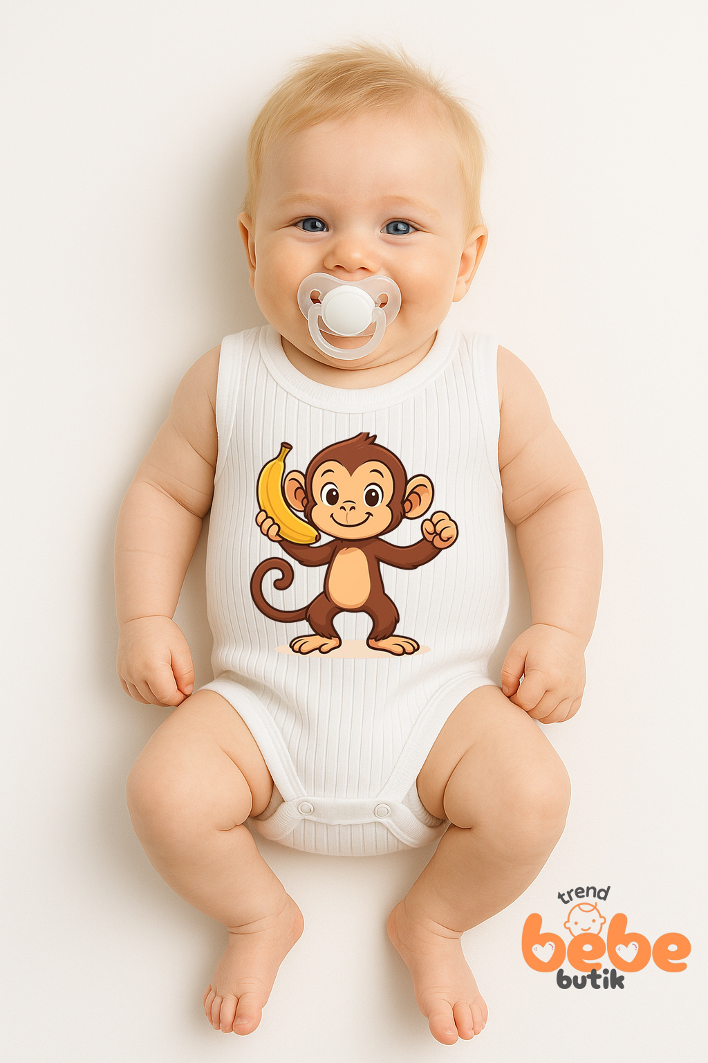 Maymun Baskılı Bebek Zıbın Body – %100 Pamuk Çıtçıtlı Atlet Body | 6-36 Ay Unisex Bebek Tulum Body 36 AY
