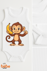 Maymun Baskılı Bebek Zıbın Body – %100 Pamuk Çıtçıtlı Atlet Body | 6-36 Ay Unisex Bebek Tulum Body 36 AY
